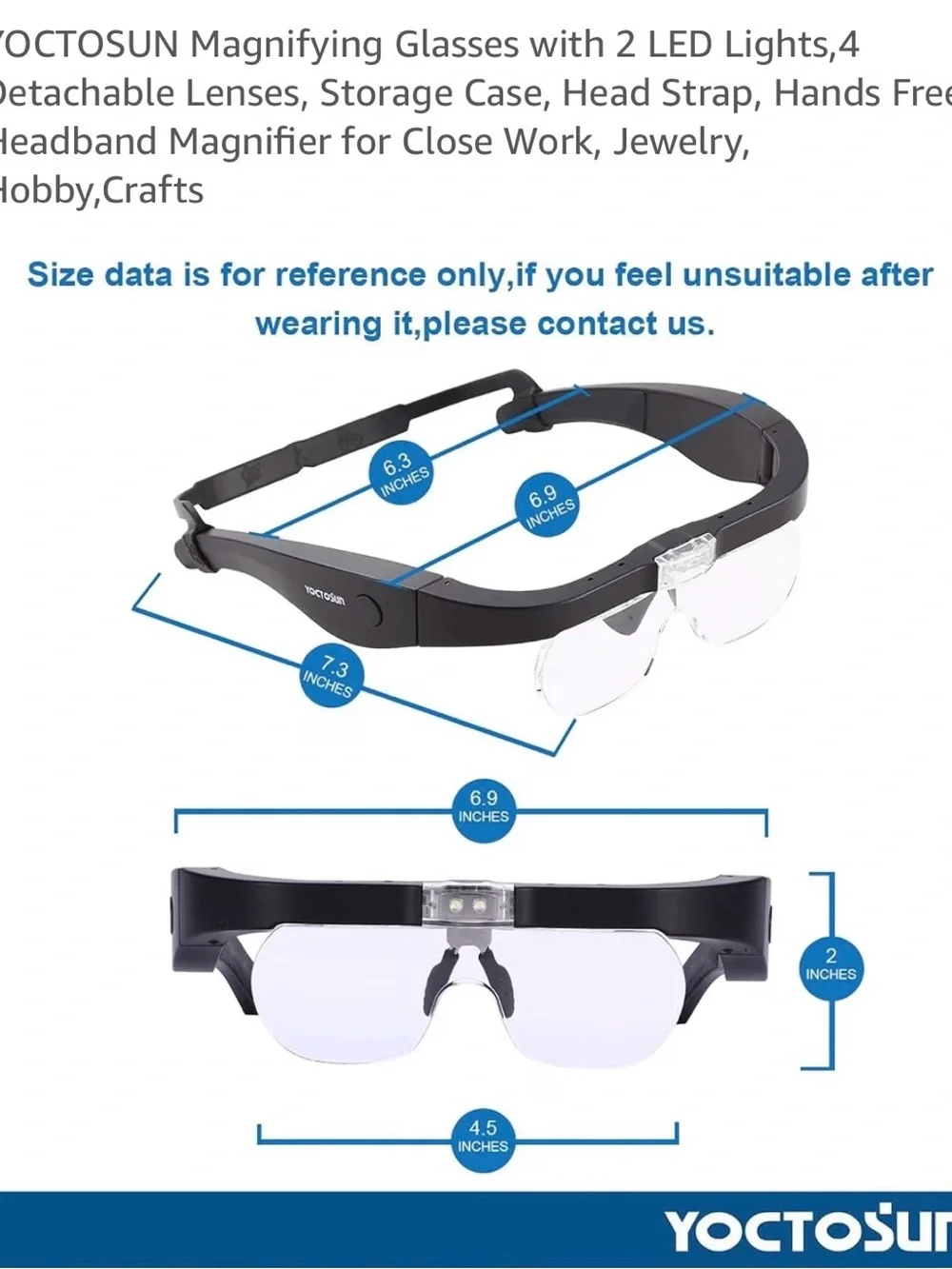 Black Hands-Free Headband Magnifier with LED Lights and 4 Detachable Lenses
